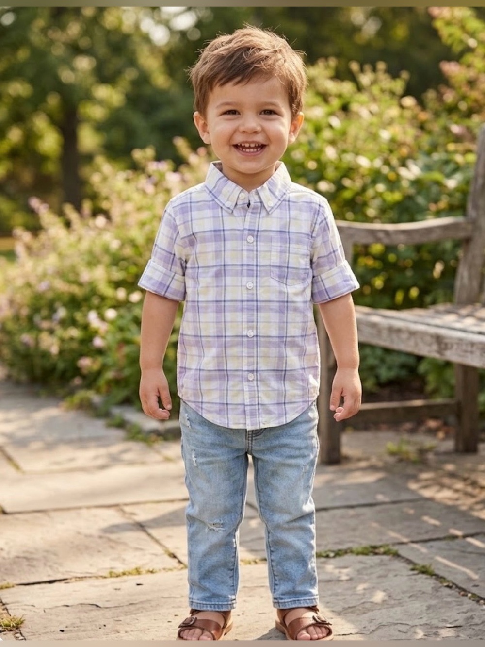 Janie and Jack Plaid Long Sleeve Button Down Shirt Boys 2T NWT Purple Yellow